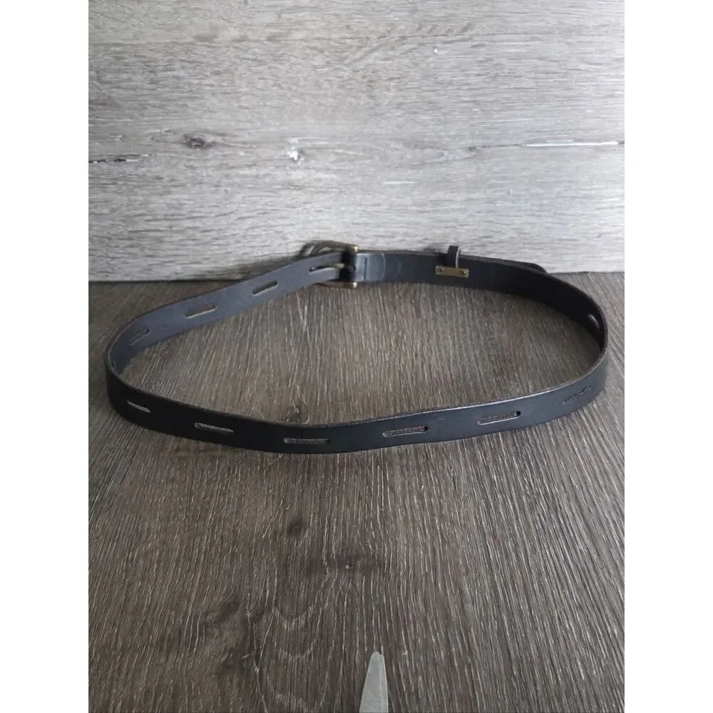 Black Skinny Perforated Leather Belt Large
